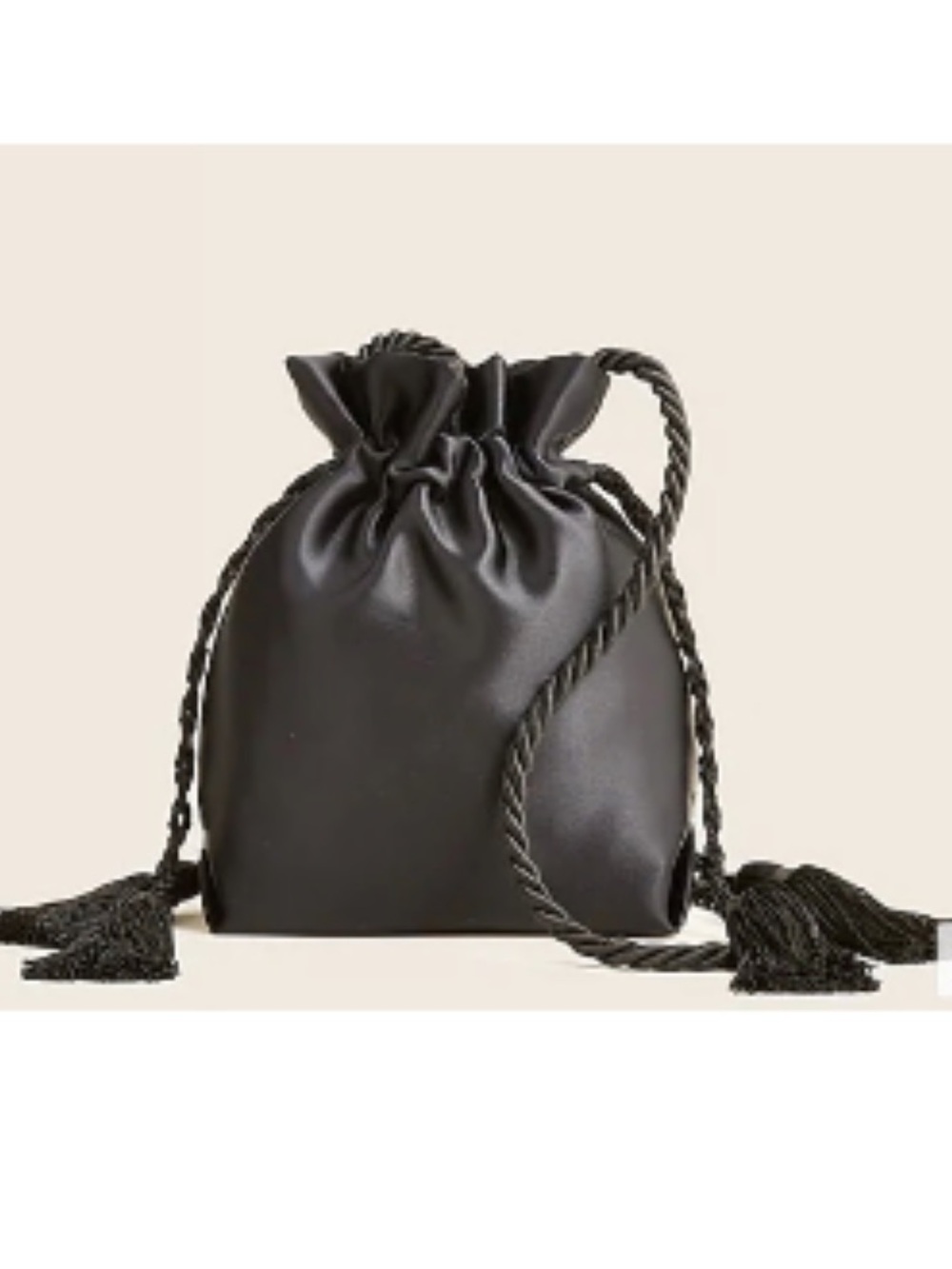 J. Crew Mini Pouch Bag in Black Satin Drawstring Tassels